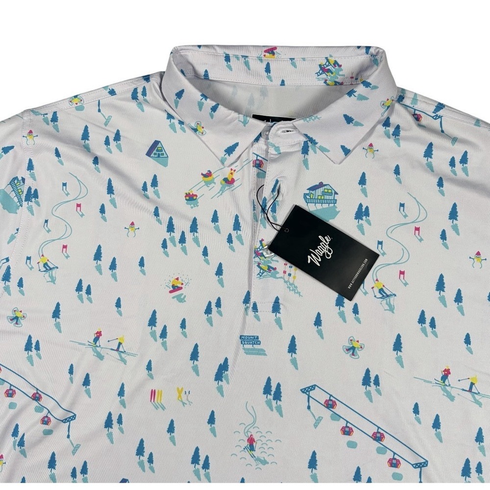 Waggle Men's Performance Golf Polo Shirt Mt. Squatch Downhill AOP Sz 2XL NWT